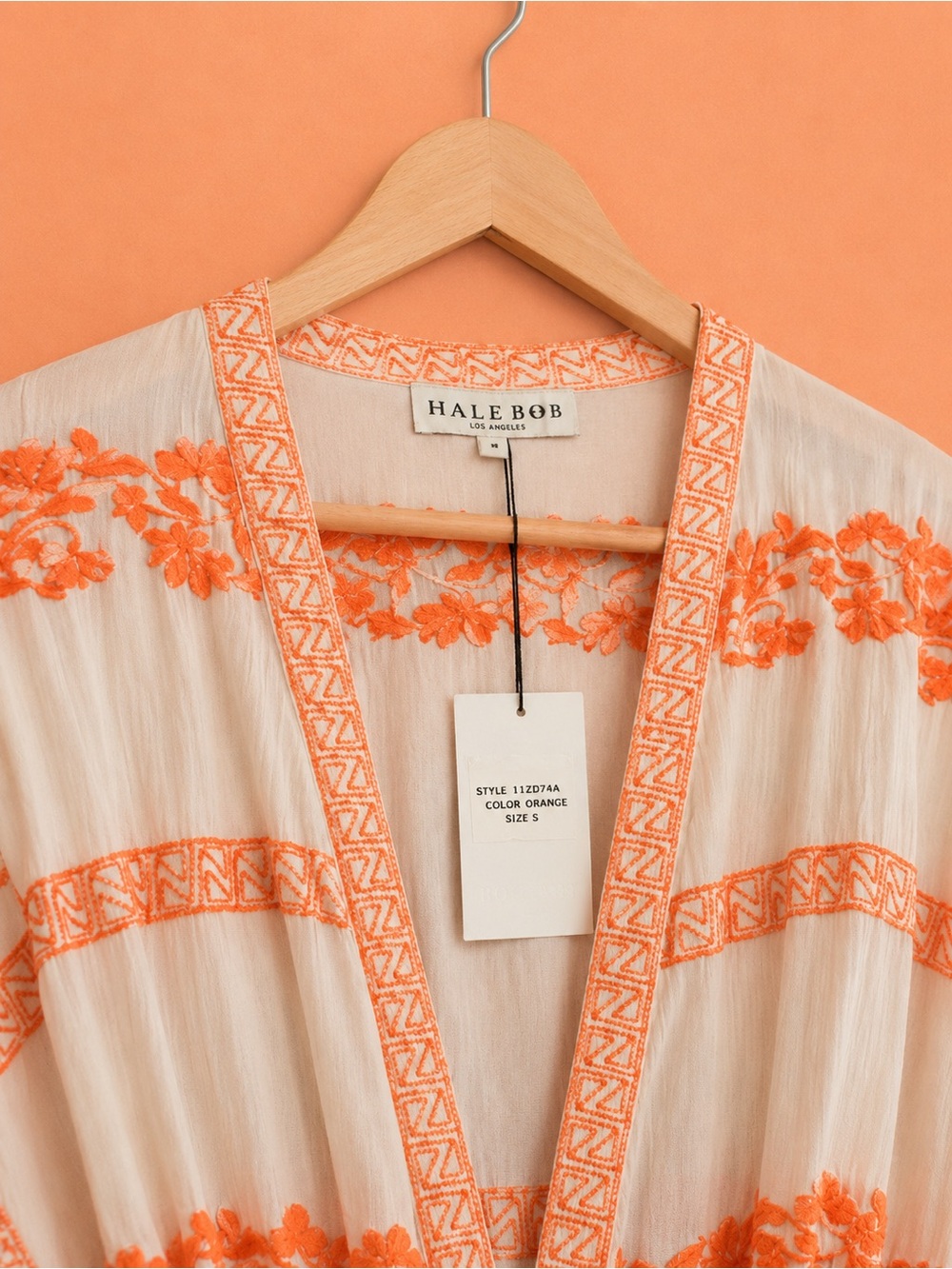 Hale Bob Bamboo Resort Kimono Robe Cover-Up Orange Cream Small NWT - Picture 6 of 10